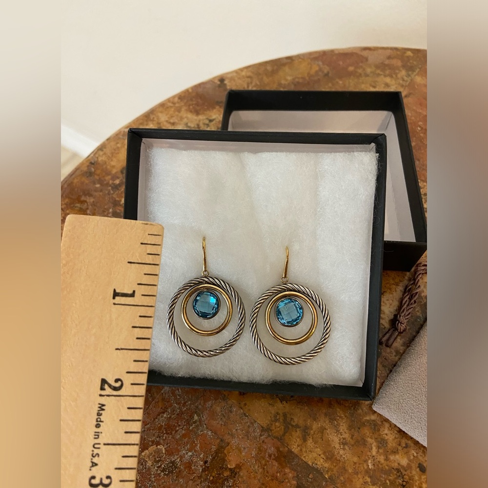 Rare Authentic David Yurman 18K Sterling silver Blue Topaz earrings - Picture 5 of 6